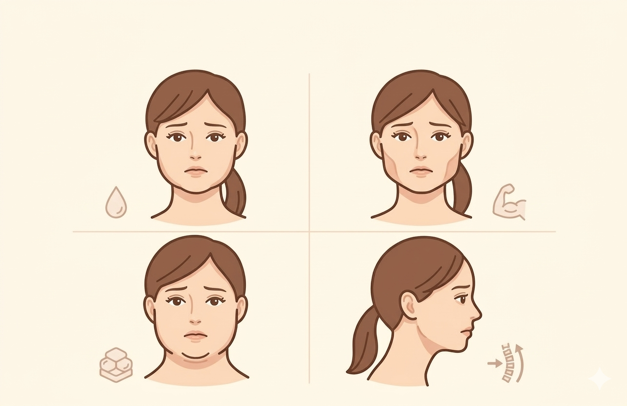 フェイスラインのもたつき、脂肪だけが原因？40代からのたるみ・輪郭変化を徹底解説｜令樹クリニック